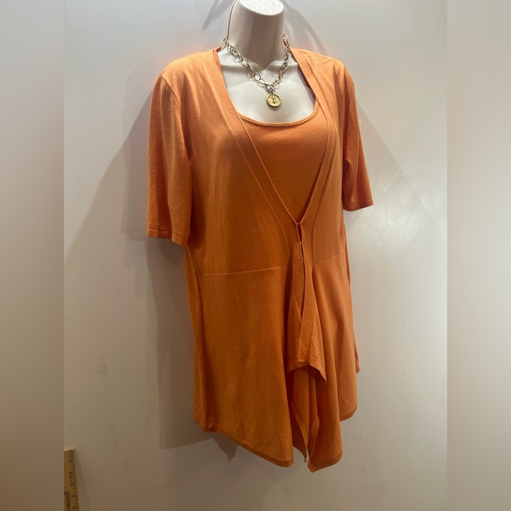 Per Se Vibrant Luxe College Orange Silk Blend Top & Cardigan size L & M